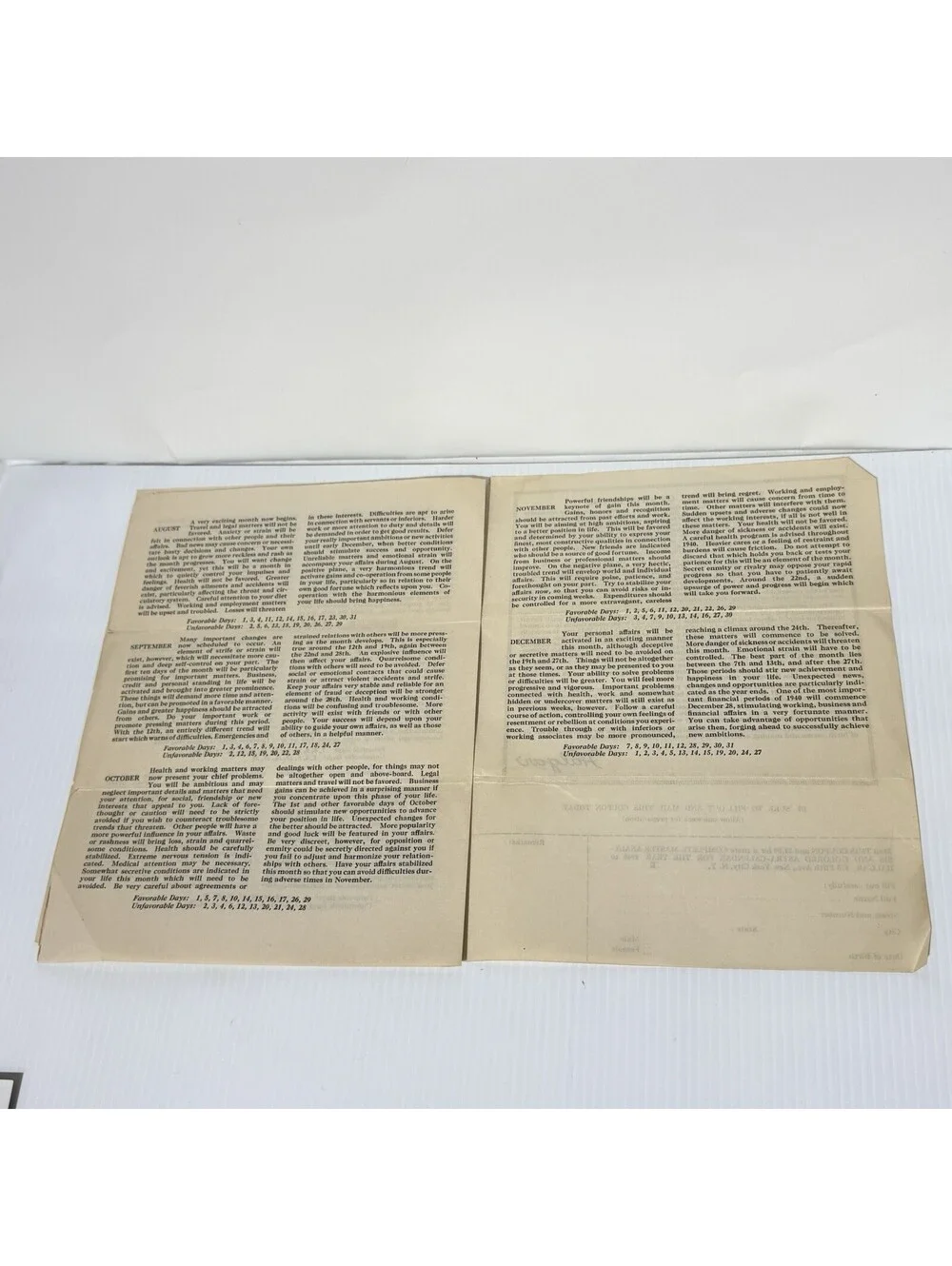 Vintage 1940 Halgar Sagittarius Forecast Horoscope Astrology Mail Order Paper